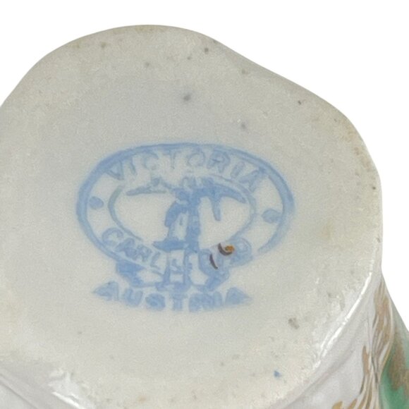 Antique Victoria Carlsbad Austria Porcelain demi tasse With Gold & Green Ornate - Picture 4 of 12